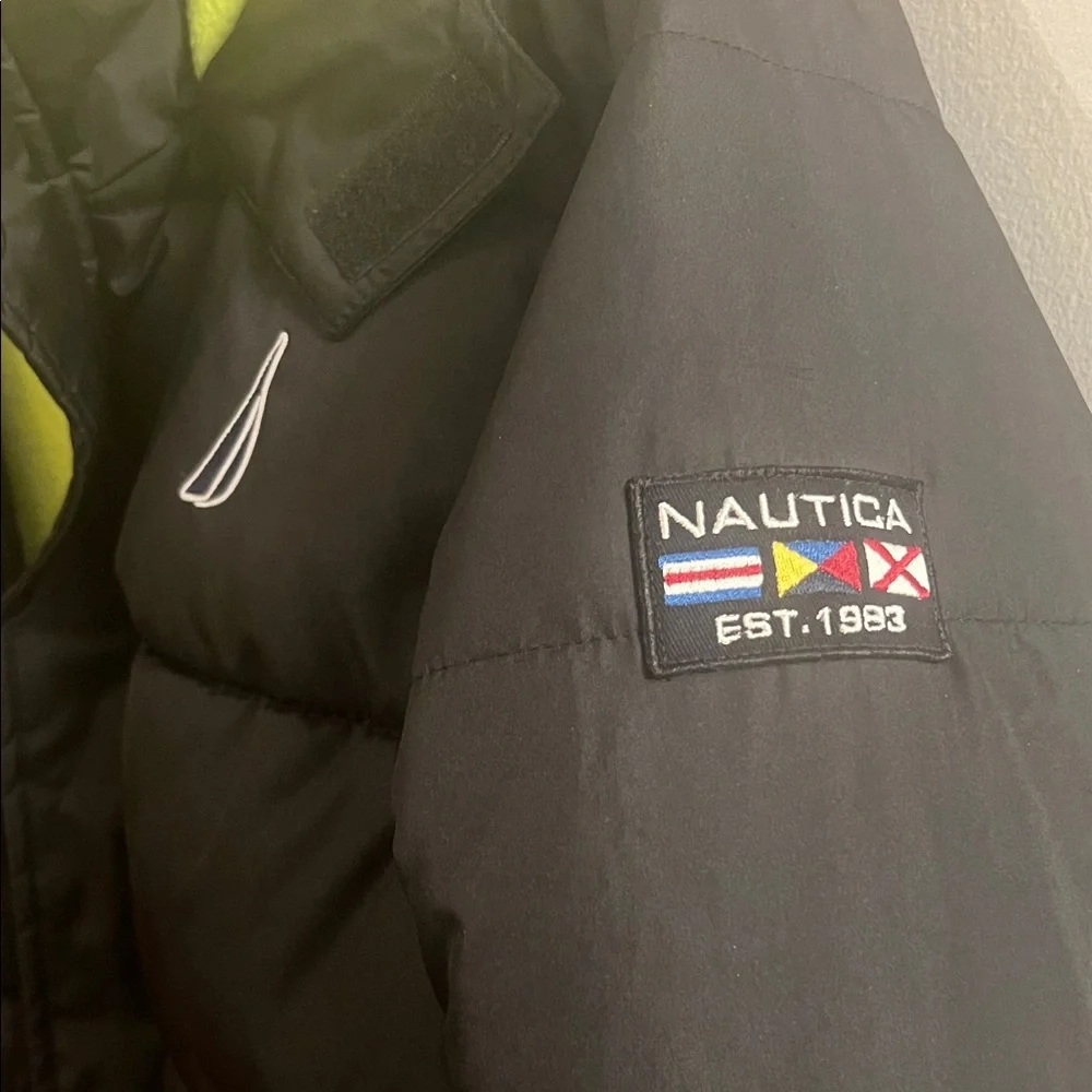 Nautica Kids Puffer Jacket in Black with Yellow Interior